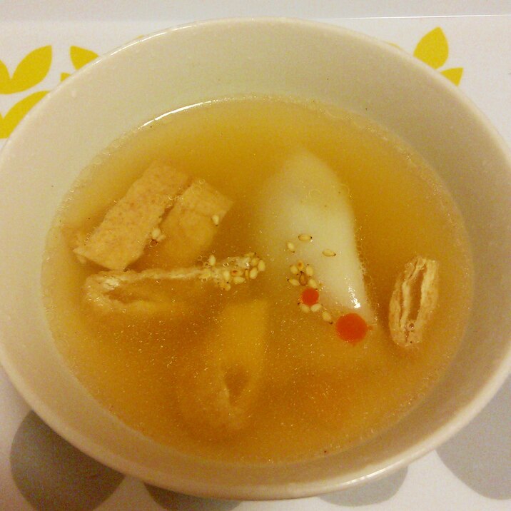 レンジで簡単★水餃子と油揚げの中華スープ